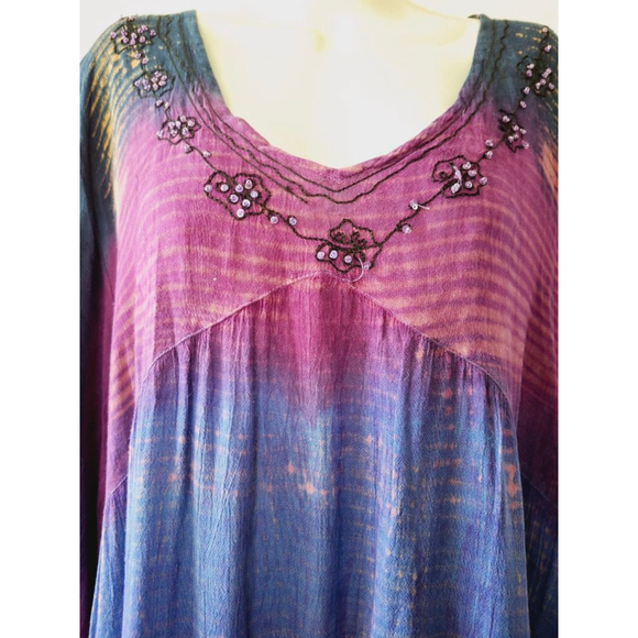 Greater Good XXL Purple tie dye hippie bohemian gypsy embroidered blouse - Picture 2 of 7